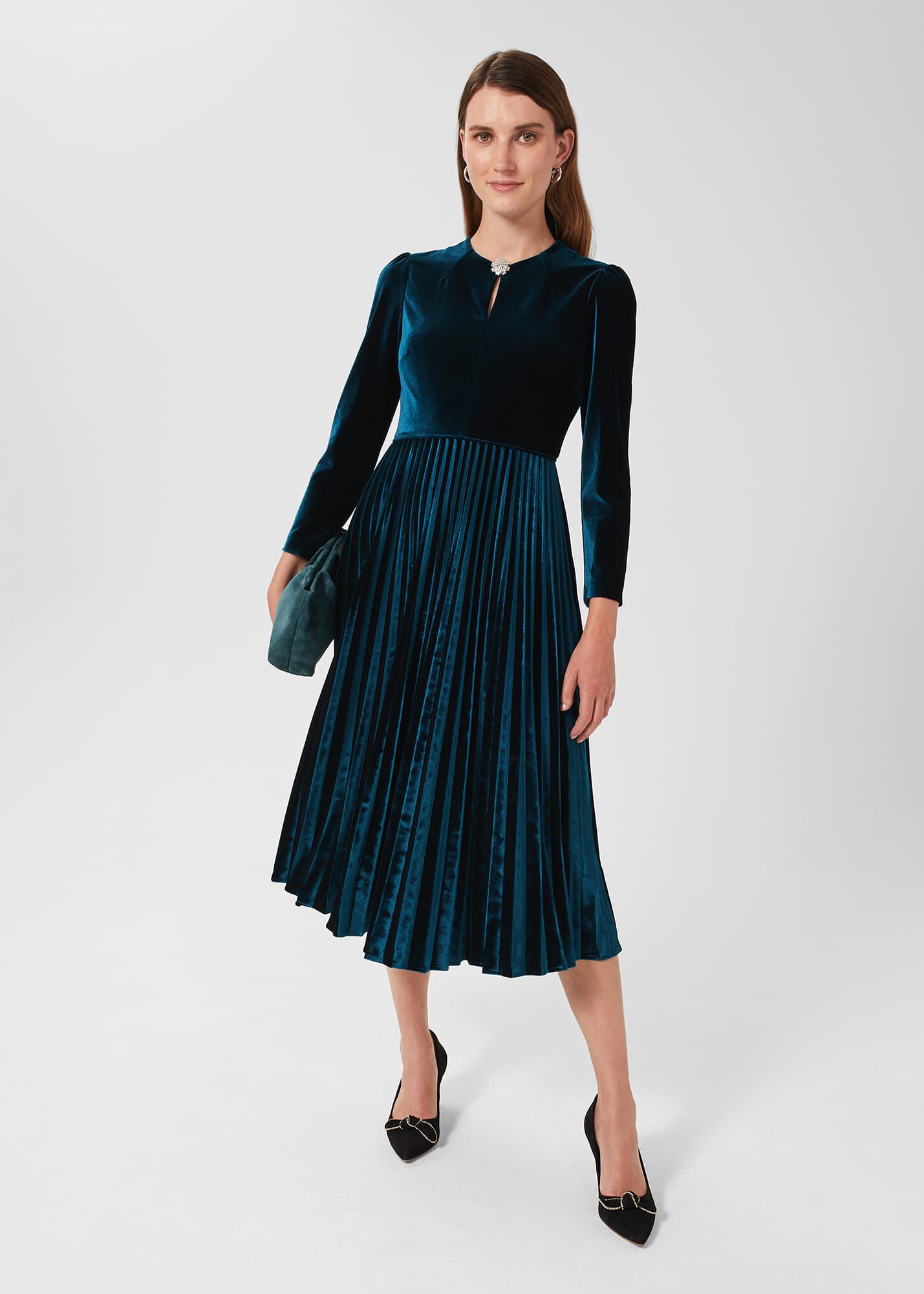 Pleated skirts knee length velvet dress outlet