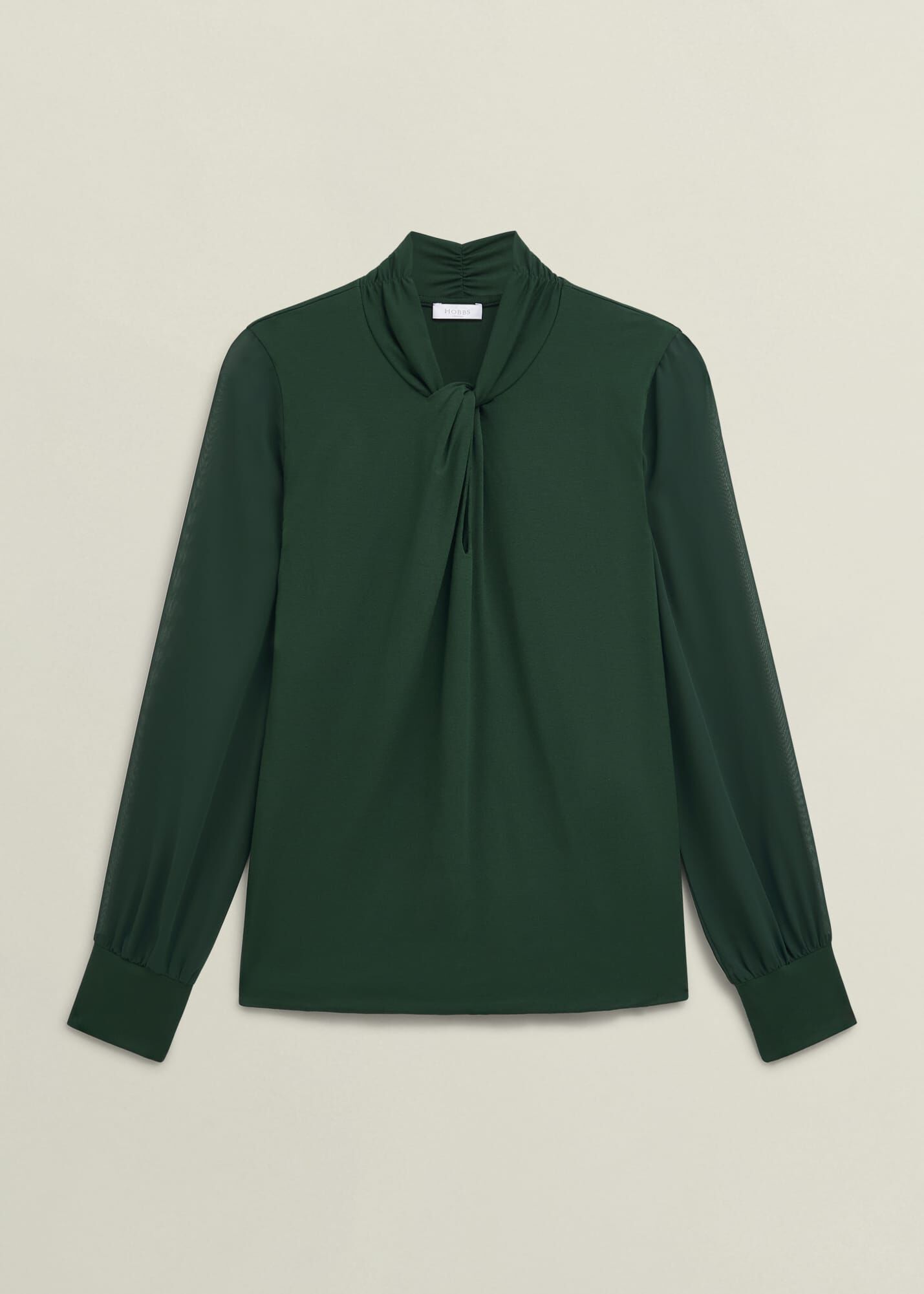 Green Ashley Twist Neck Sheer Long Sleeve Top | Hobbs US |