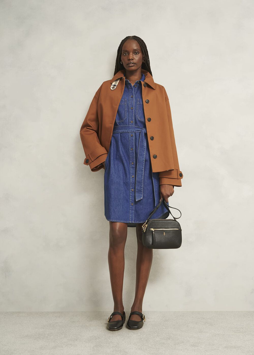 Francesca Denim Dress, Mid Wash Blue, hi-res