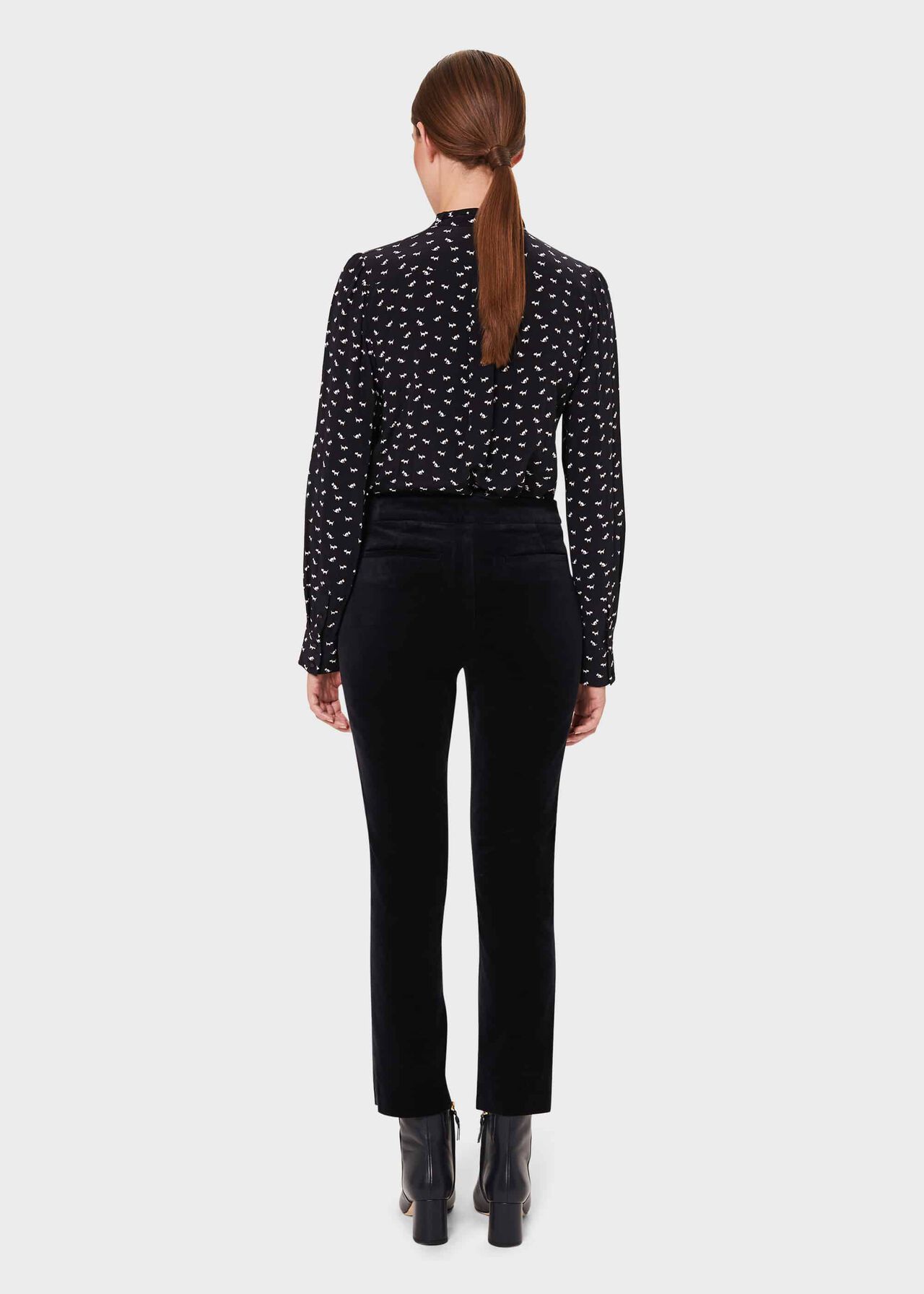 Paola Velvet Slim Trousers With Stretch, Navy, hi-res