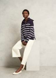 Amy Stripe Cotton Jumper, Warm Ivory Navy, hi-res