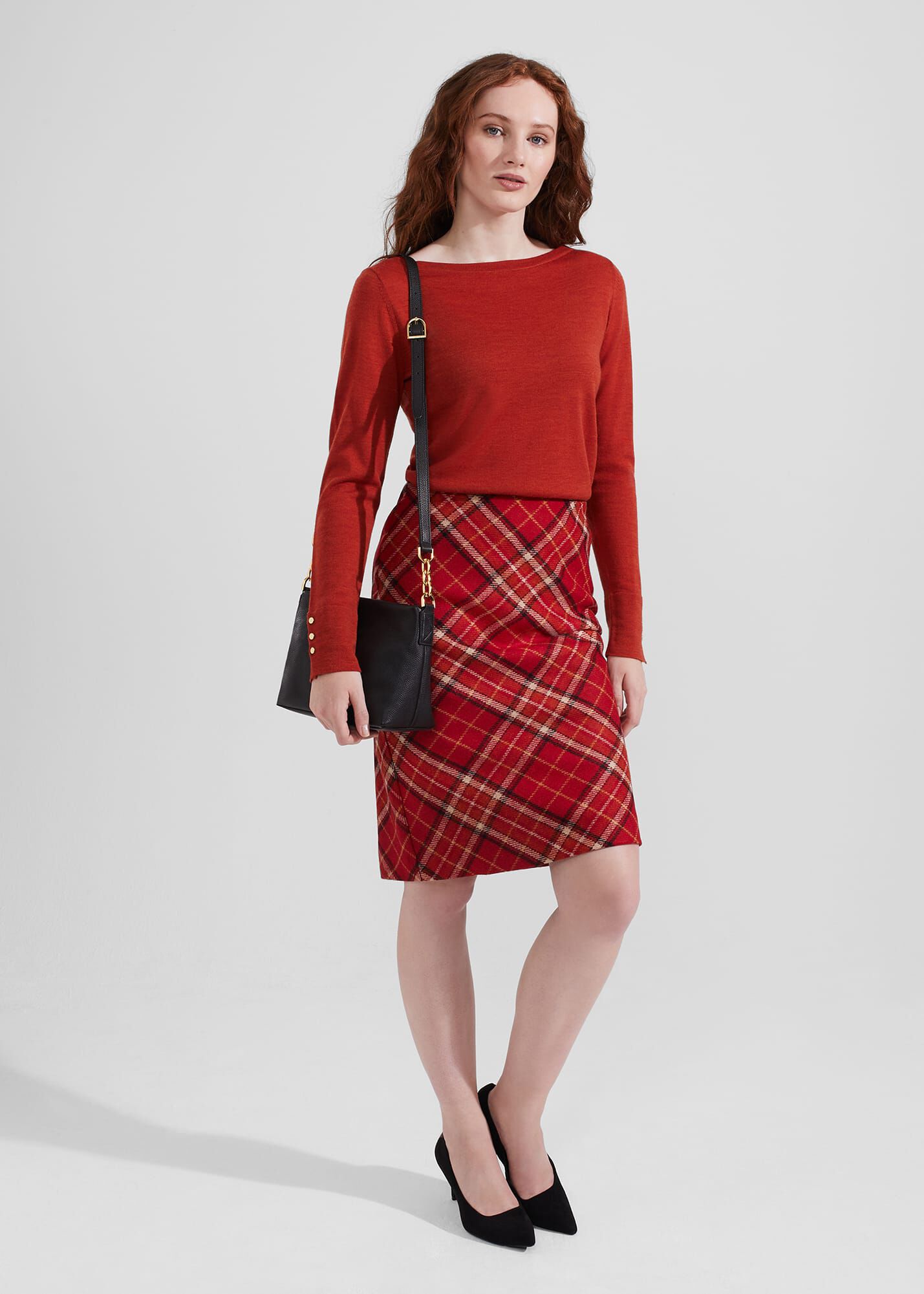 Hobbs red shop tartan skirt
