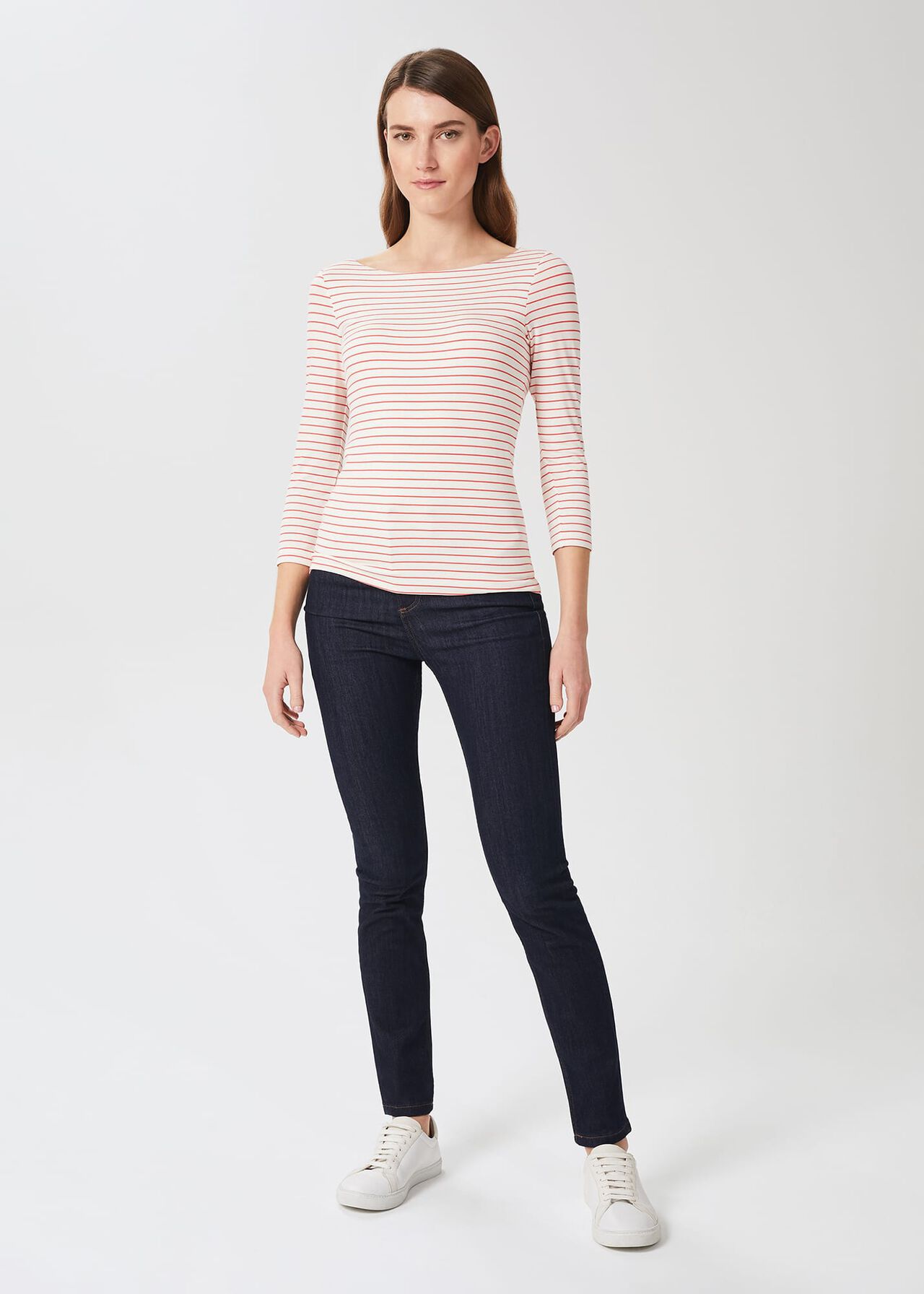 Sonya Striped Top, Ivory Coral, hi-res