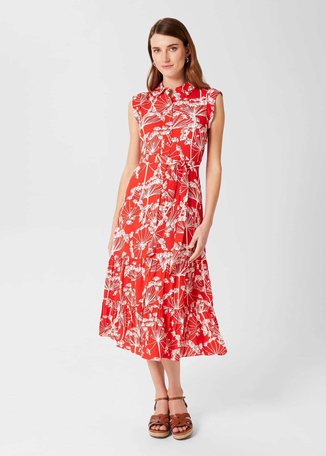 Esme Fit And Flare Dress, Coral Red Ivory, hi-res