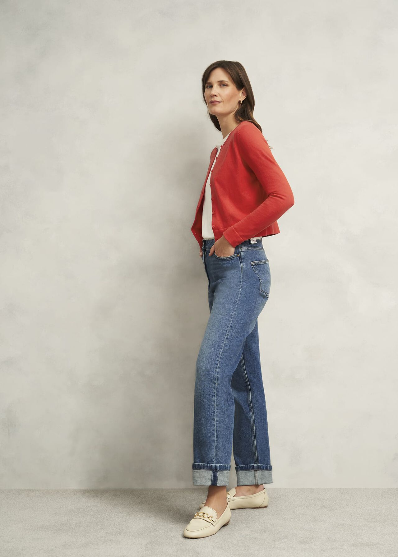 Michelle Cotton Blend Cardigan, Scarlet Red, hi-res