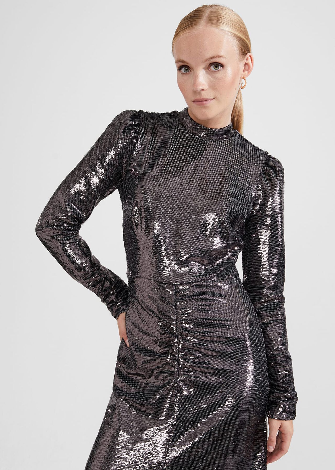 Loretta Sequin Dress, Charcoal Grey, hi-res
