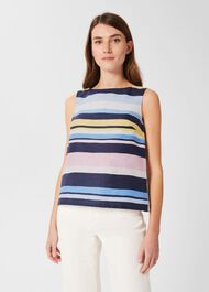 Kinsley Linen Sleeveless Top, Navy Multi, hi-res