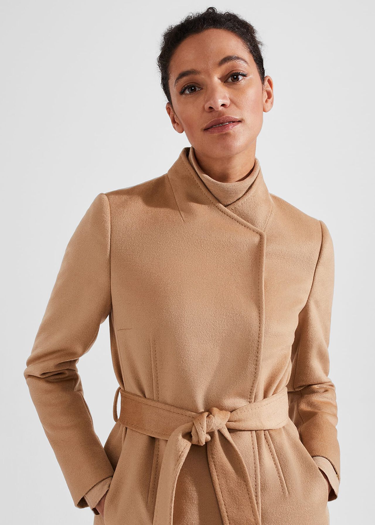 Ada Wool Wrap Coat, Camel, hi-res