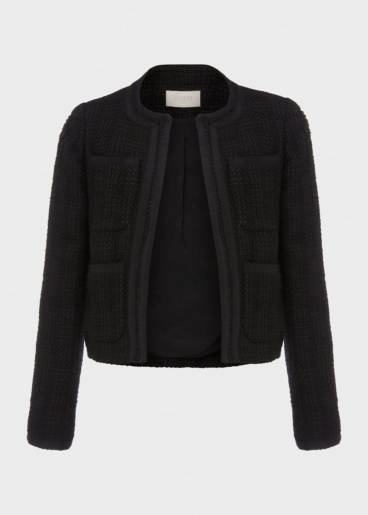 Estella Square Neck Tweed Jacket, Black, hi-res