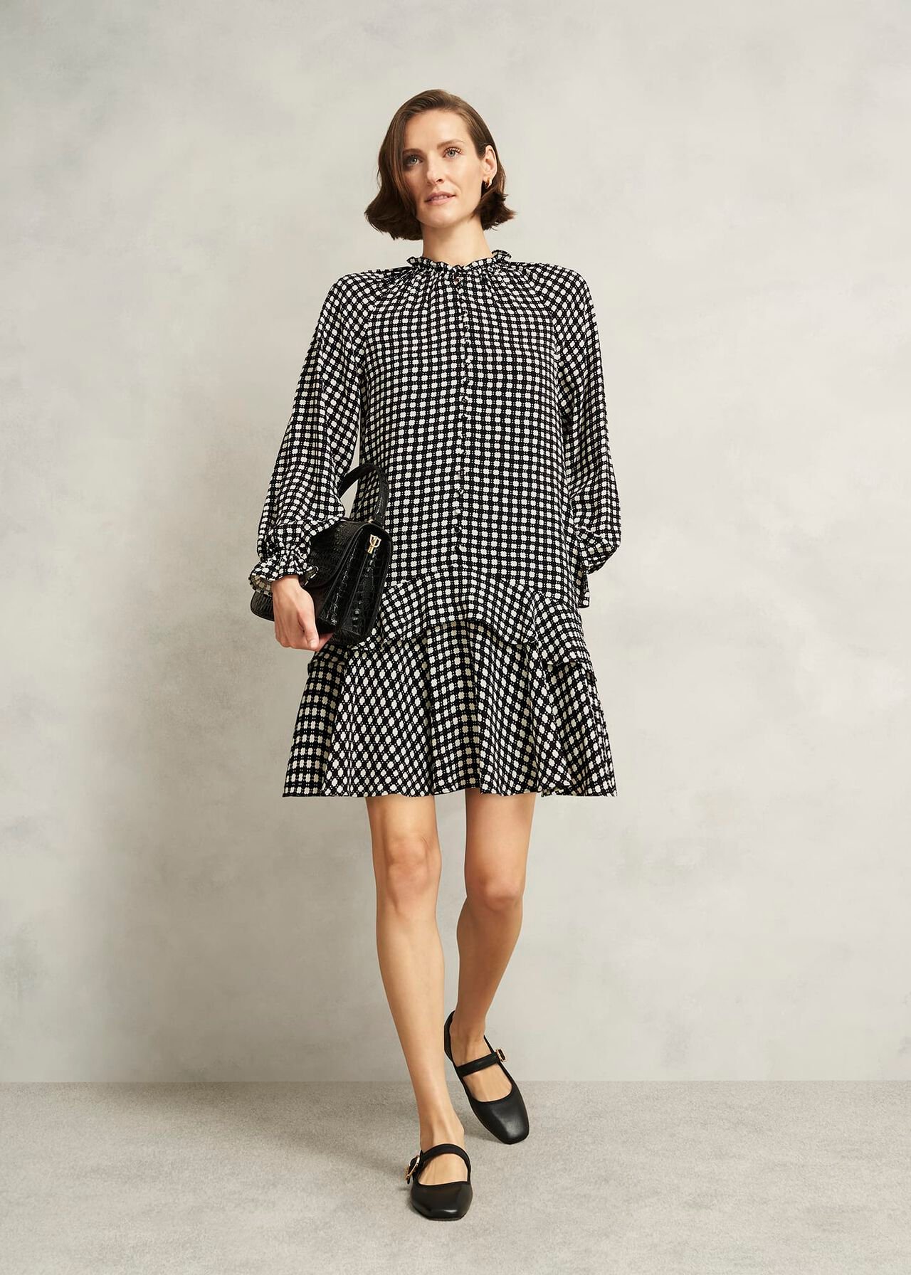 Hewlett Geo Mini Dress, Black Cream, hi-res