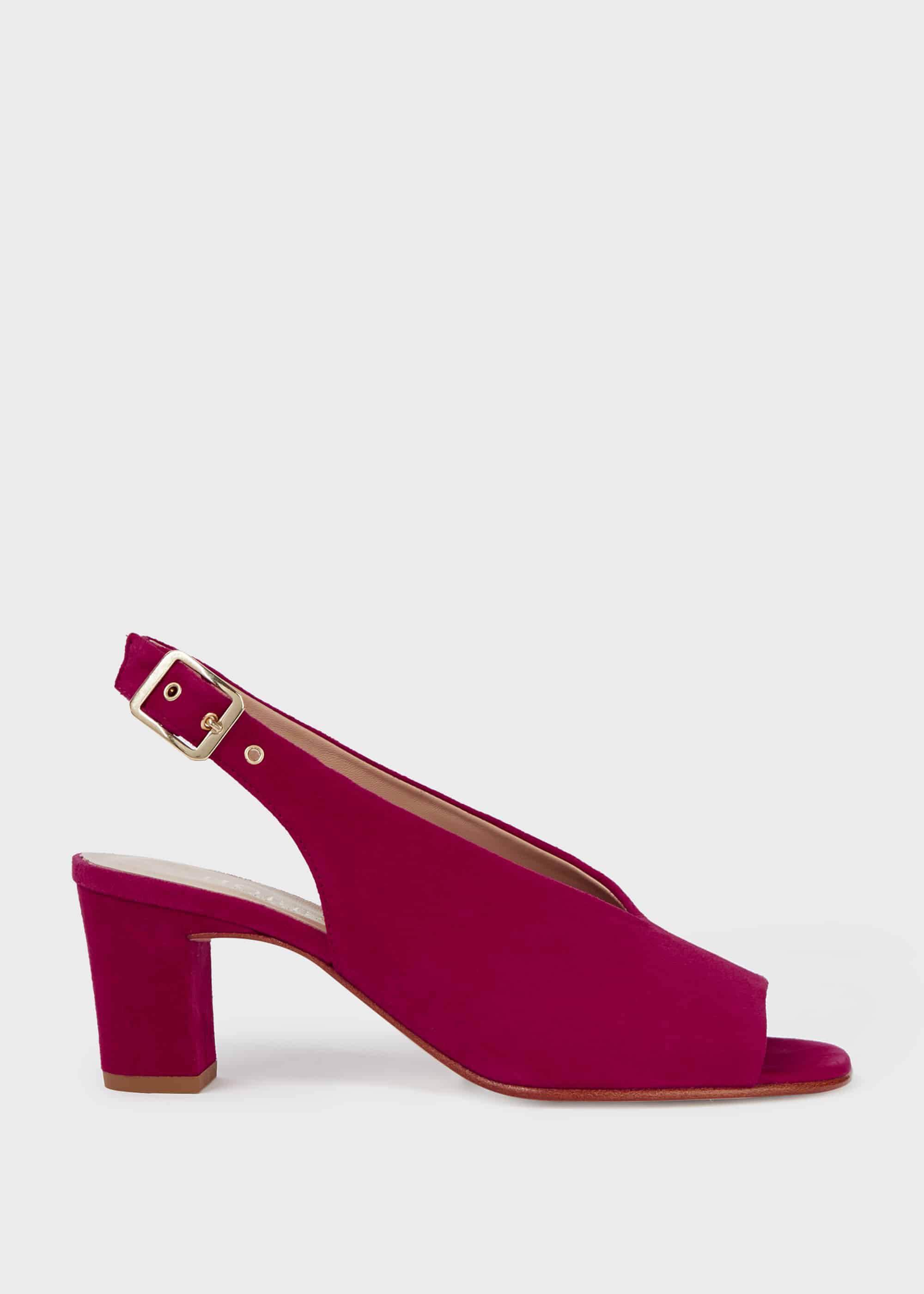 Pink suede block shop heel sandals