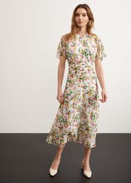 Tegan Silk Dress, Ivory Multi, hi-res