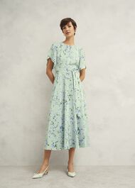 Sophia Silk Belted Dress, Sage Multi, hi-res