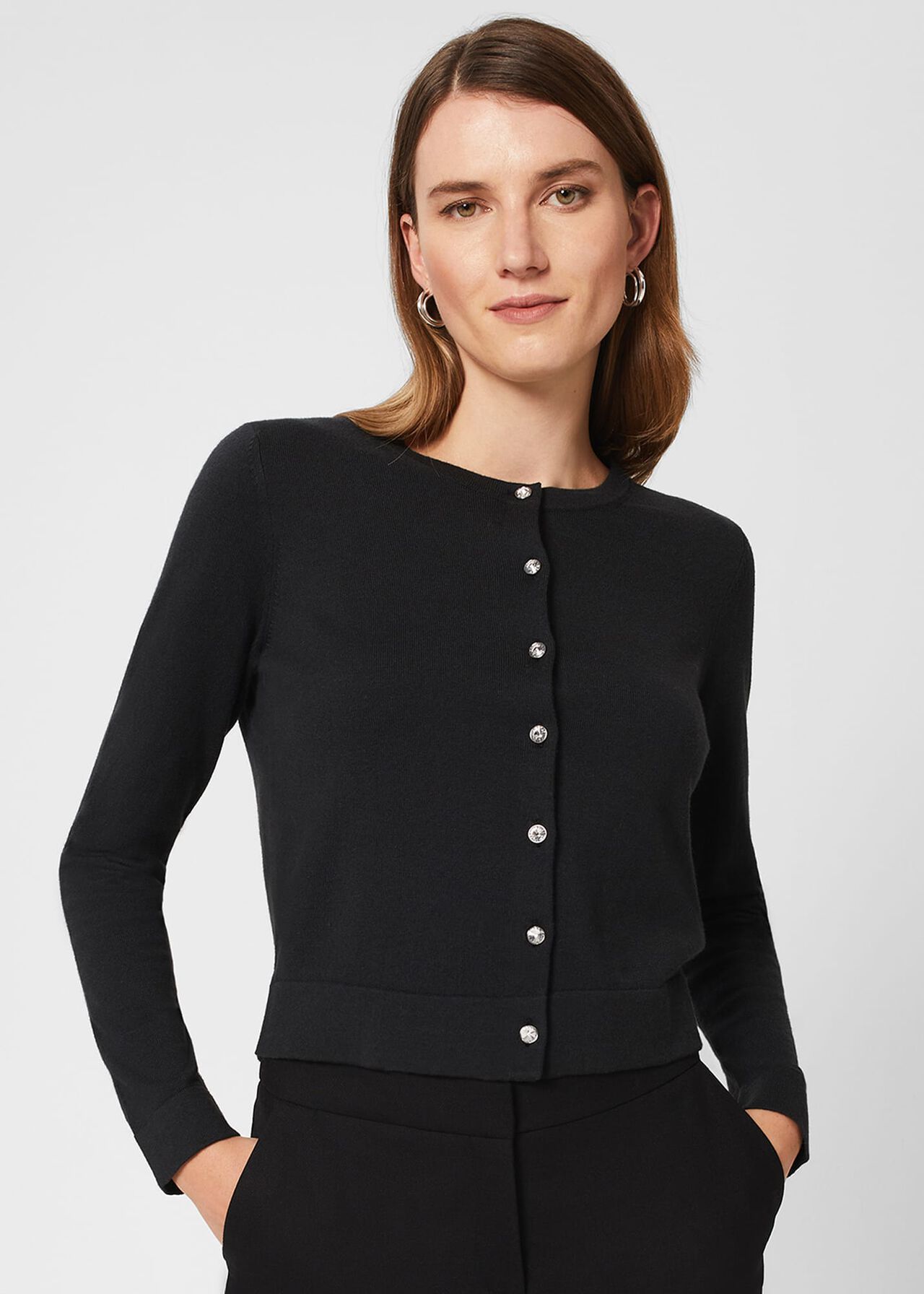 Lea Cardigan With Merino Wool, Charcoal, hi-res