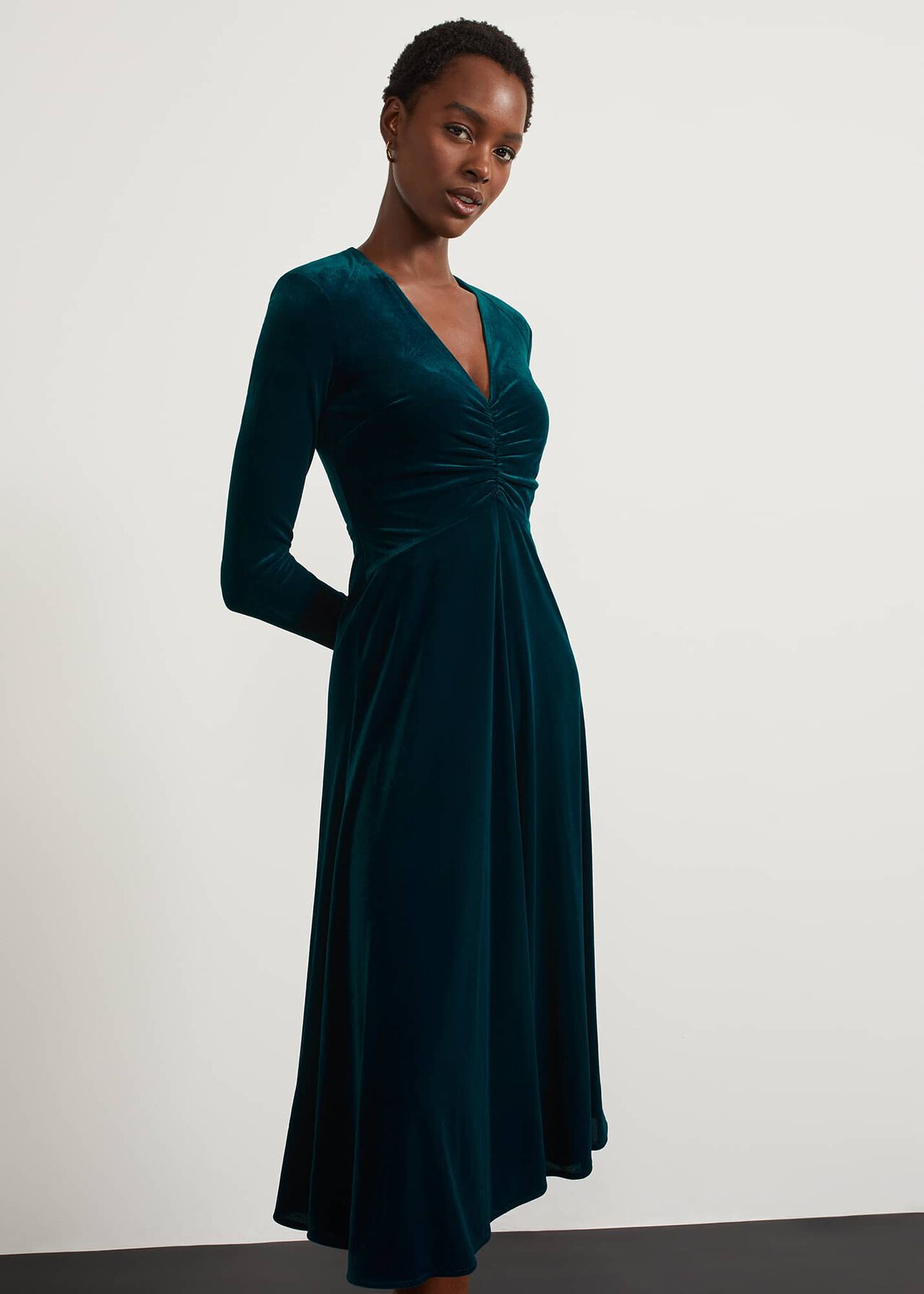 Clifton Velvet Dress, Deep Turquoise, hi-res