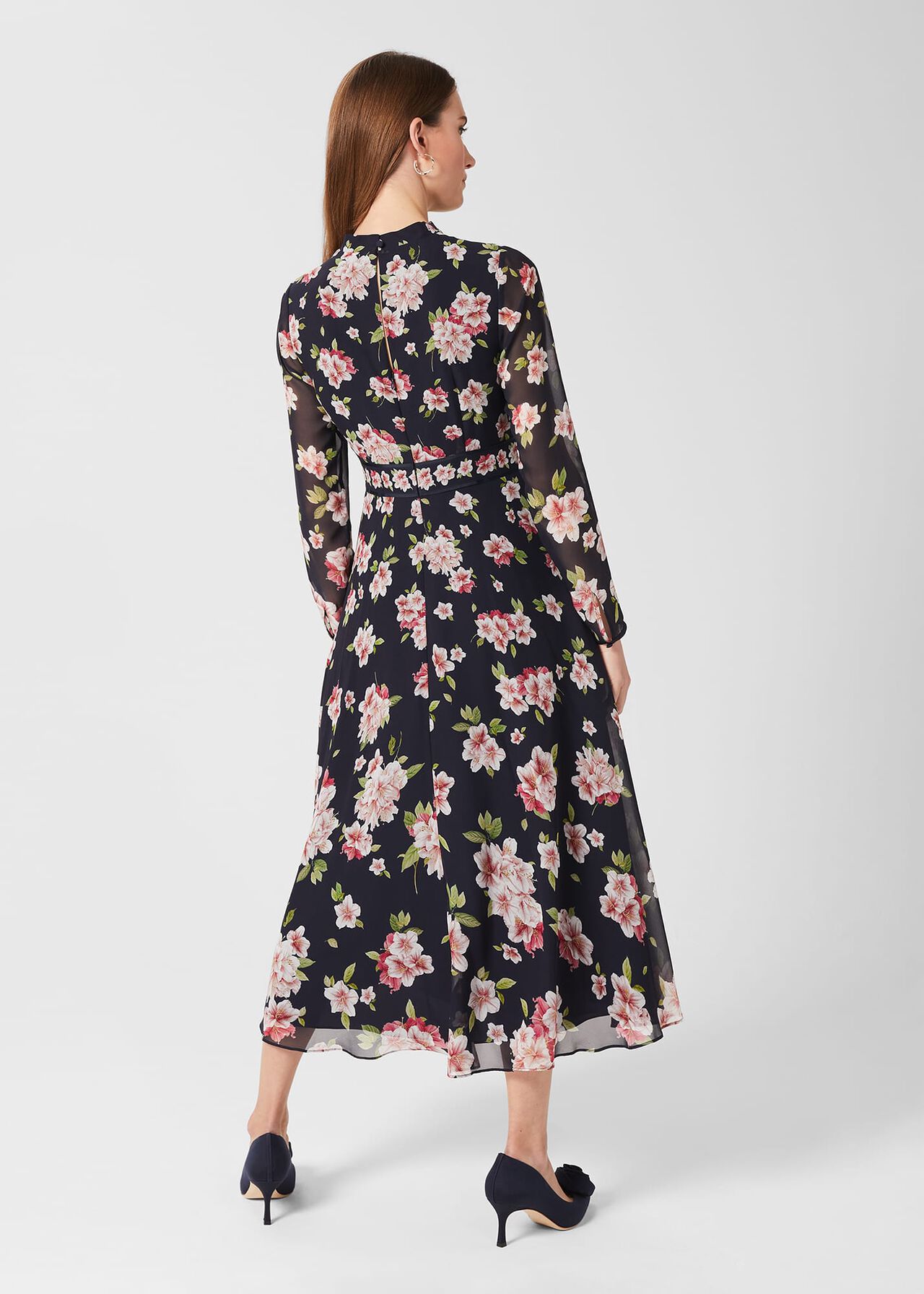 Helena Silk Floral Midi Dress, Navy Multi, hi-res