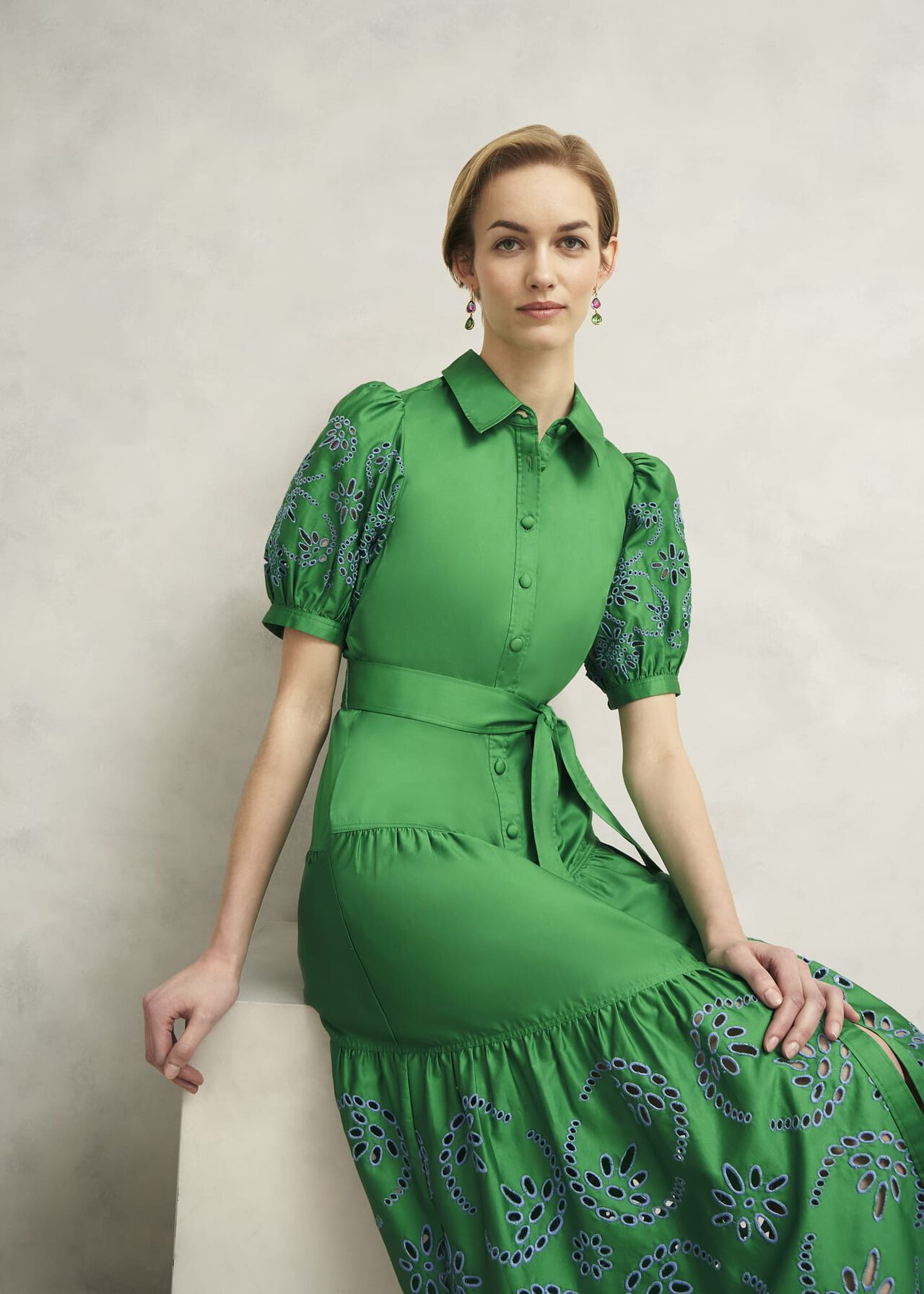 Rosette Broderie Dress, Cilantro Green, hi-res