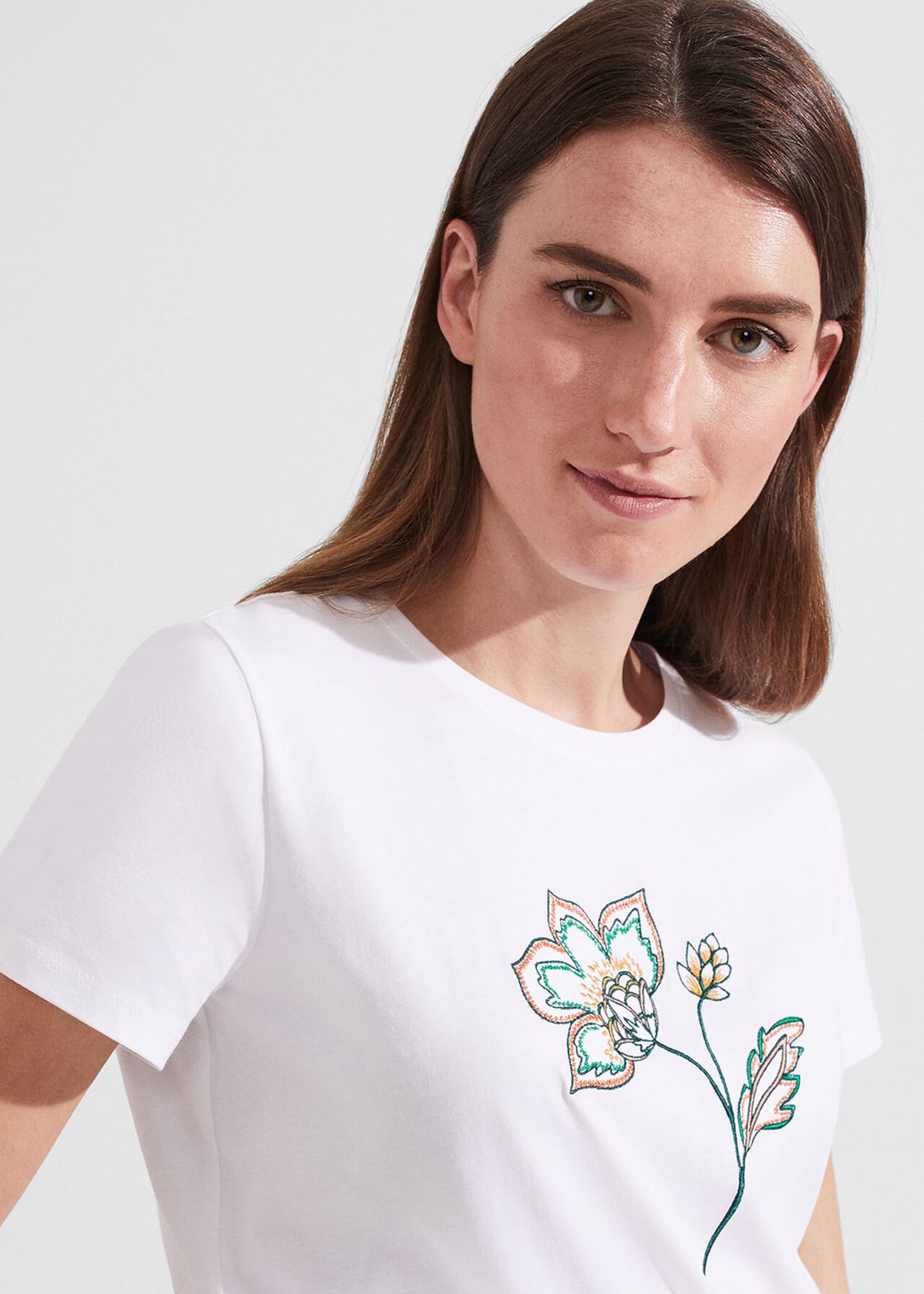 Jamie Cotton Embroidered T-Shirt, White Multi, hi-res