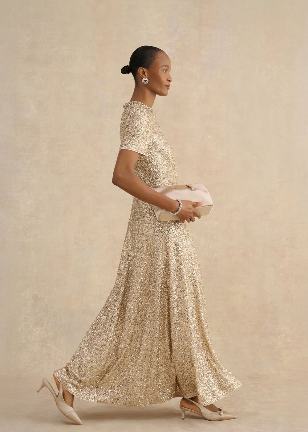 Shirley Sequin Trimmed Maxi Dress, Champagne, hi-res