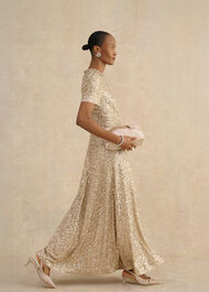 Shirley Sequin Trimmed Maxi Dress, Champagne, hi-res