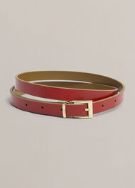 Pauline Skinny Reversible Leather Belt, Tan Pepper Red, hi-res