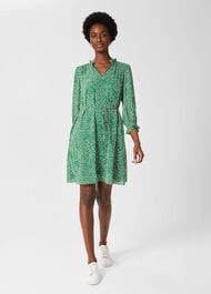 Stefania Belted Dress, Green White, hi-res