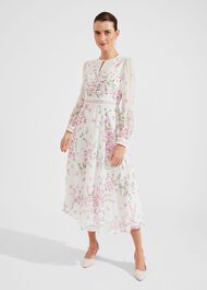 Petite Skye Floral Silk Dress, Ivory Multi, hi-res