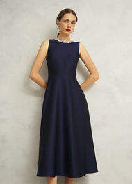 Keira Trimmed Satin Midi Dress, Midnight, hi-res