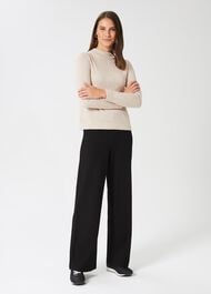 Petite Pippa Jersey Wide Leg Trousers, Black, hi-res