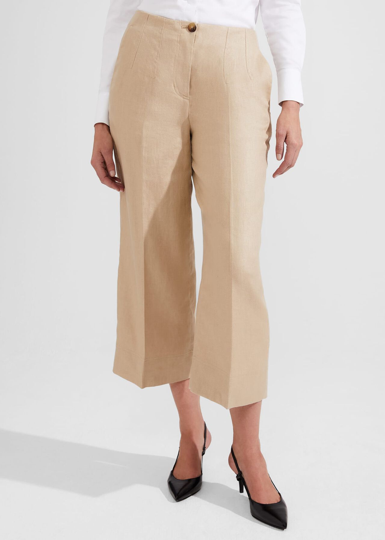 Dora Linen Crop Trouser, Sand, hi-res