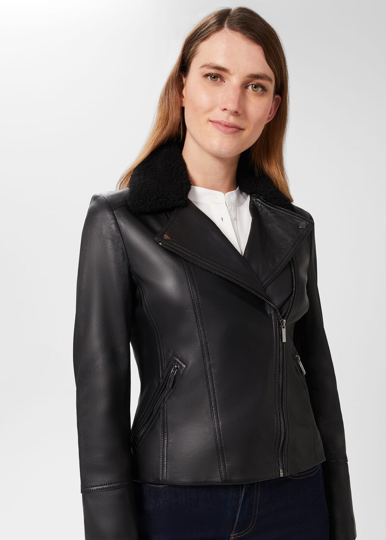 Lois Leather Jacket, Black, hi-res