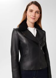 Lois Leather Jacket, Black, hi-res