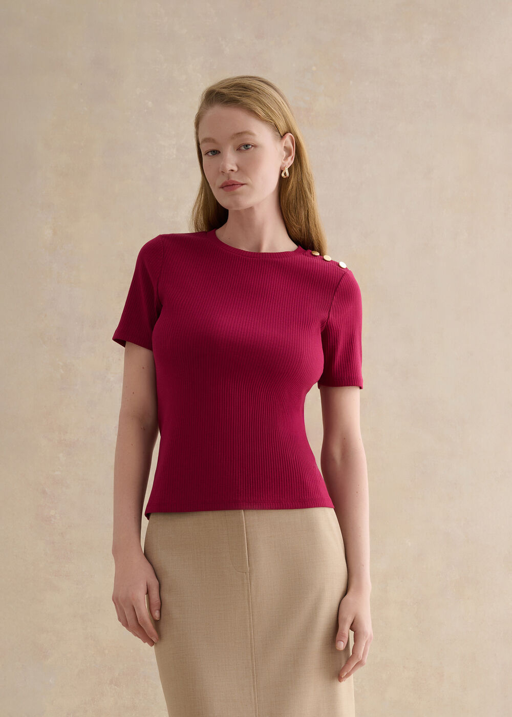 Tamsin Ribbed Cotton Blend T-Shirt
