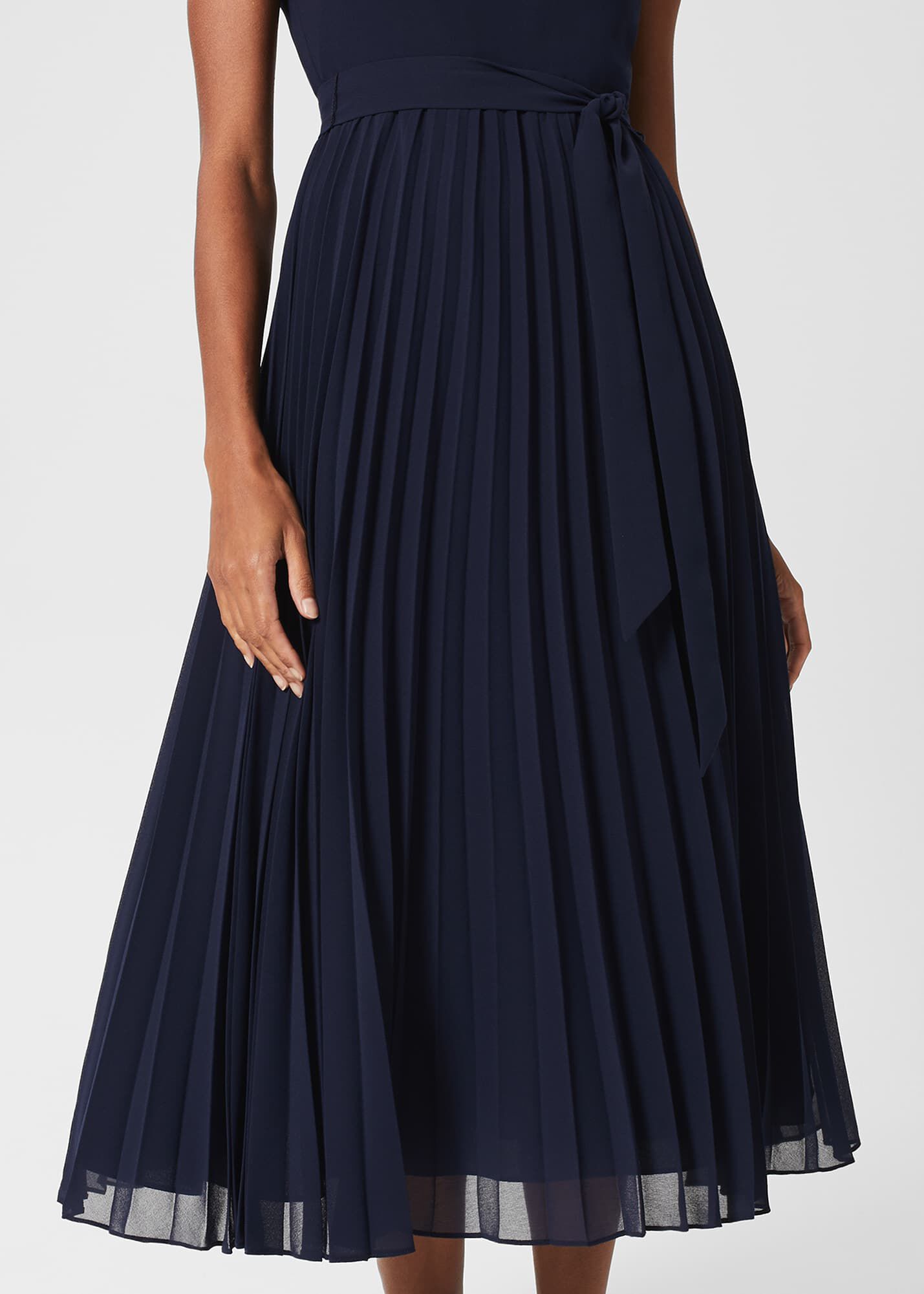 Navy midi pleated dress deals