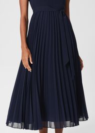 Blythe Pleated Midi Dress, Midnight Navy, hi-res