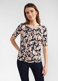 Jacqueline Print Top, Navy Damask, hi-res