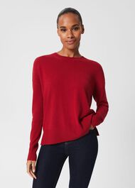 Lydia Button Sweater With Cashmere, Red, hi-res