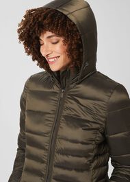 Danika Long Puffer Jacket With Hood, Dark Olive, hi-res