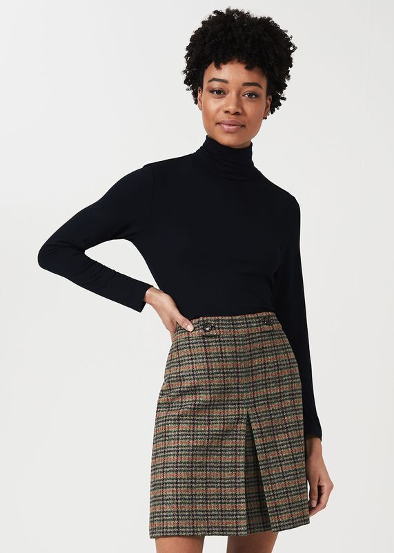 Genevieve Wool Check A Line Skirt