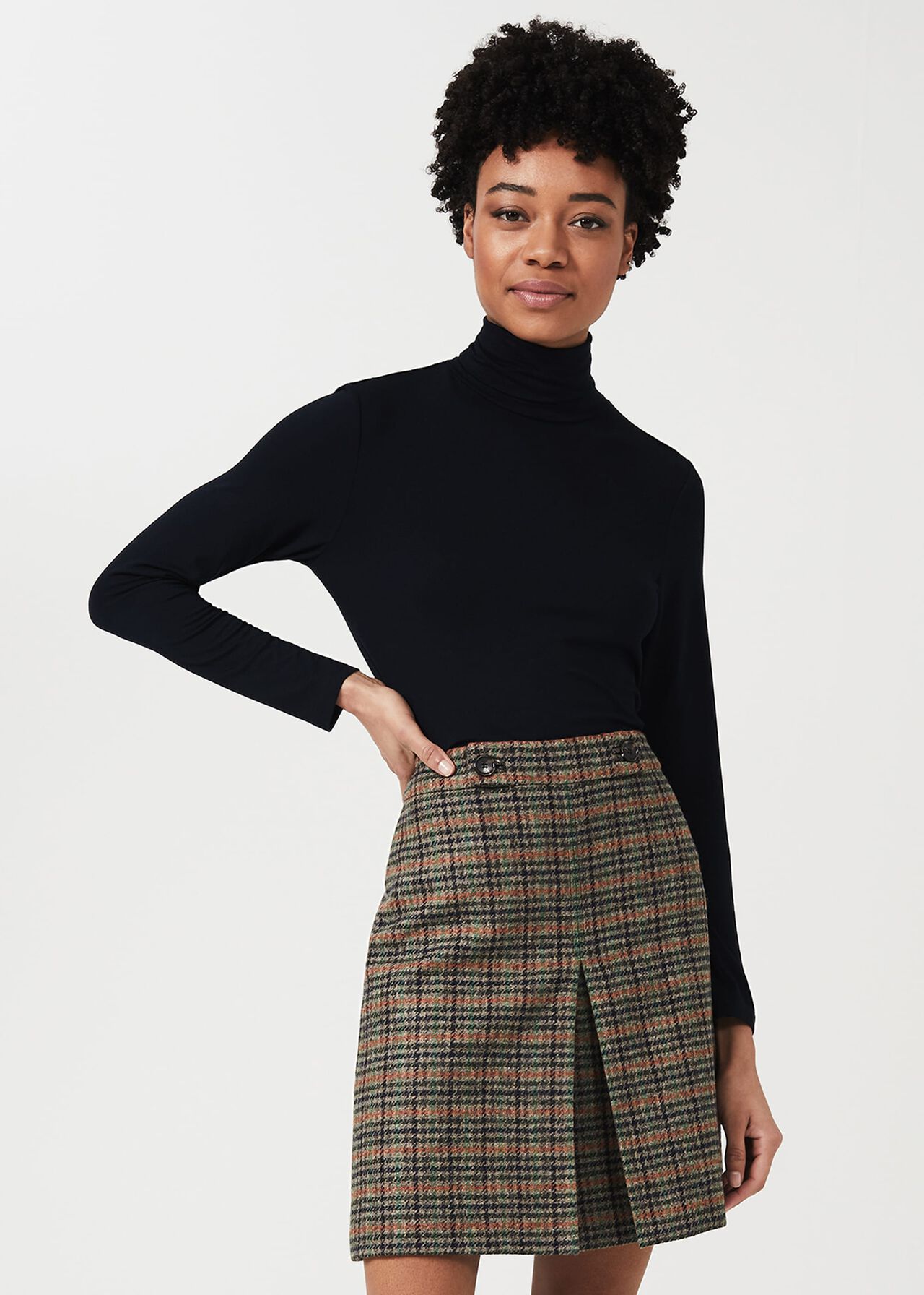 Genevieve Wool Check A Line Skirt, Camel Multi, hi-res