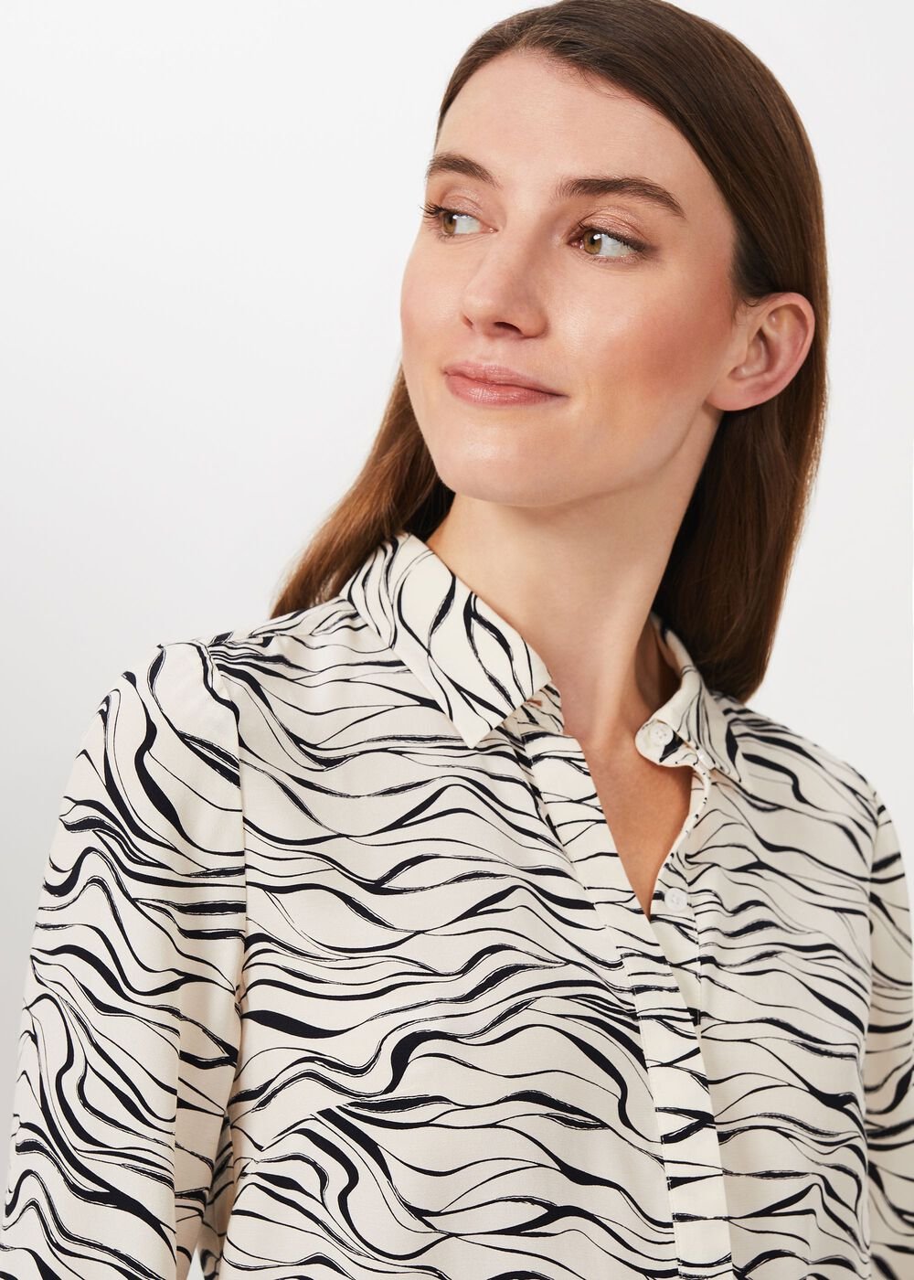 Meredith Printed Shirt, Buttrcream Navy, hi-res