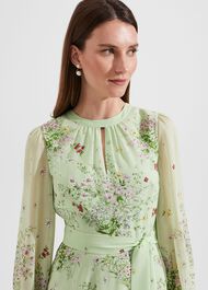Leia Silk Fit And Flare Dress, Green Multi, hi-res