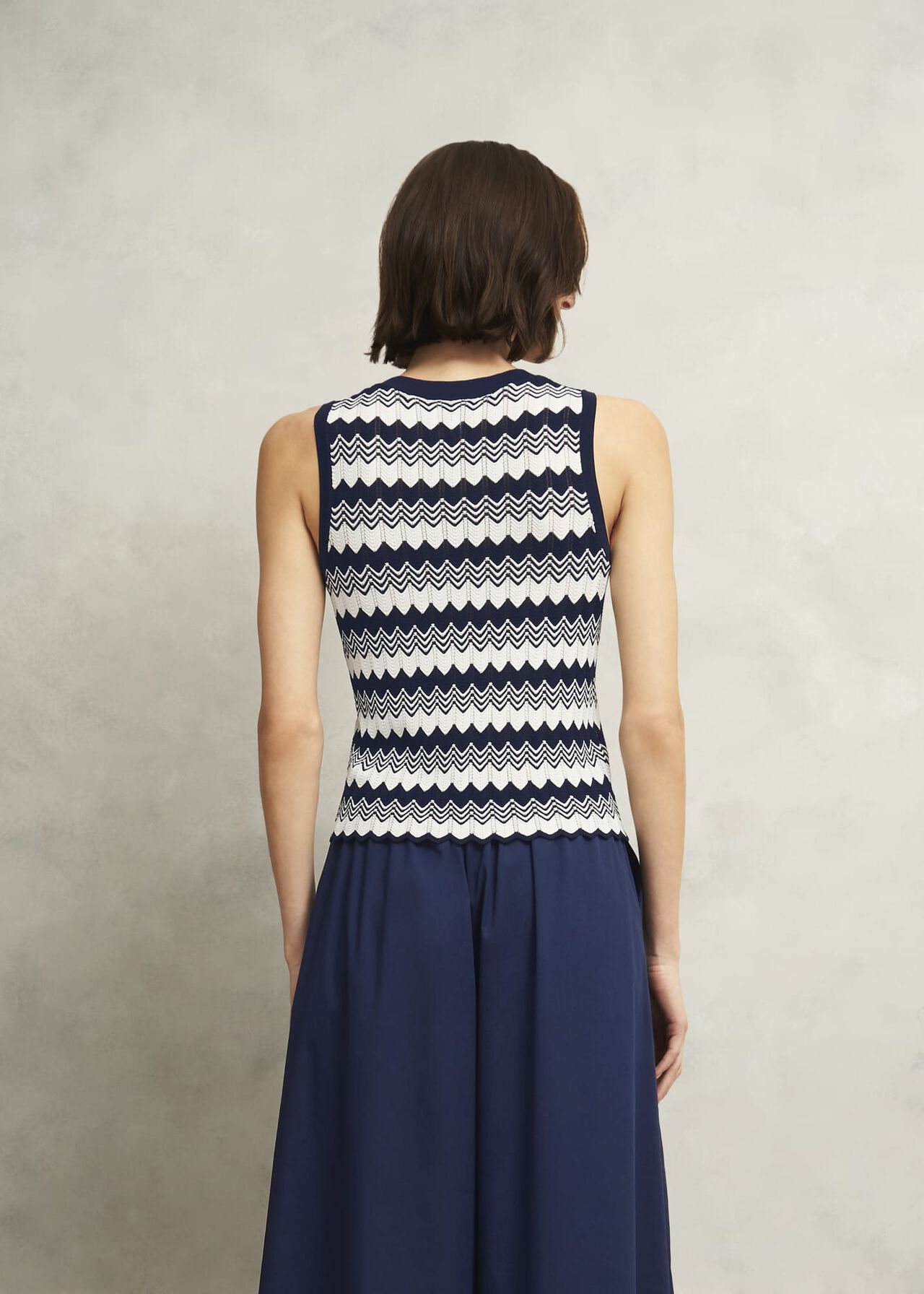Navy Osterley Chevron Striped Knitted Vest Top, Navy Ivory, hi-res