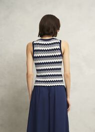 Navy Osterley Chevron Striped Knitted Vest Top, Navy Ivory, hi-res