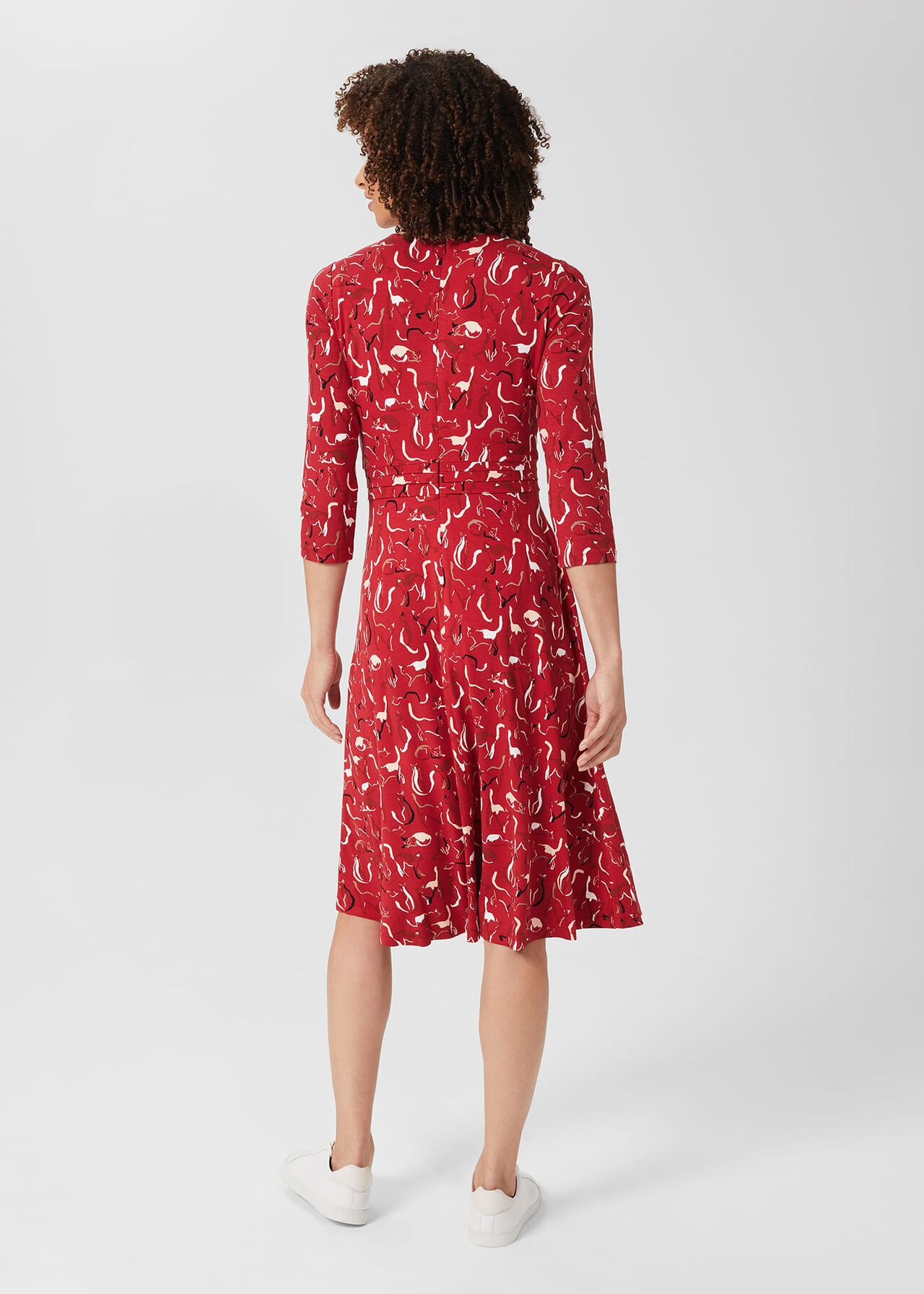 Fara Jersey Mid Length Dress, Berry Red Multi, hi-res