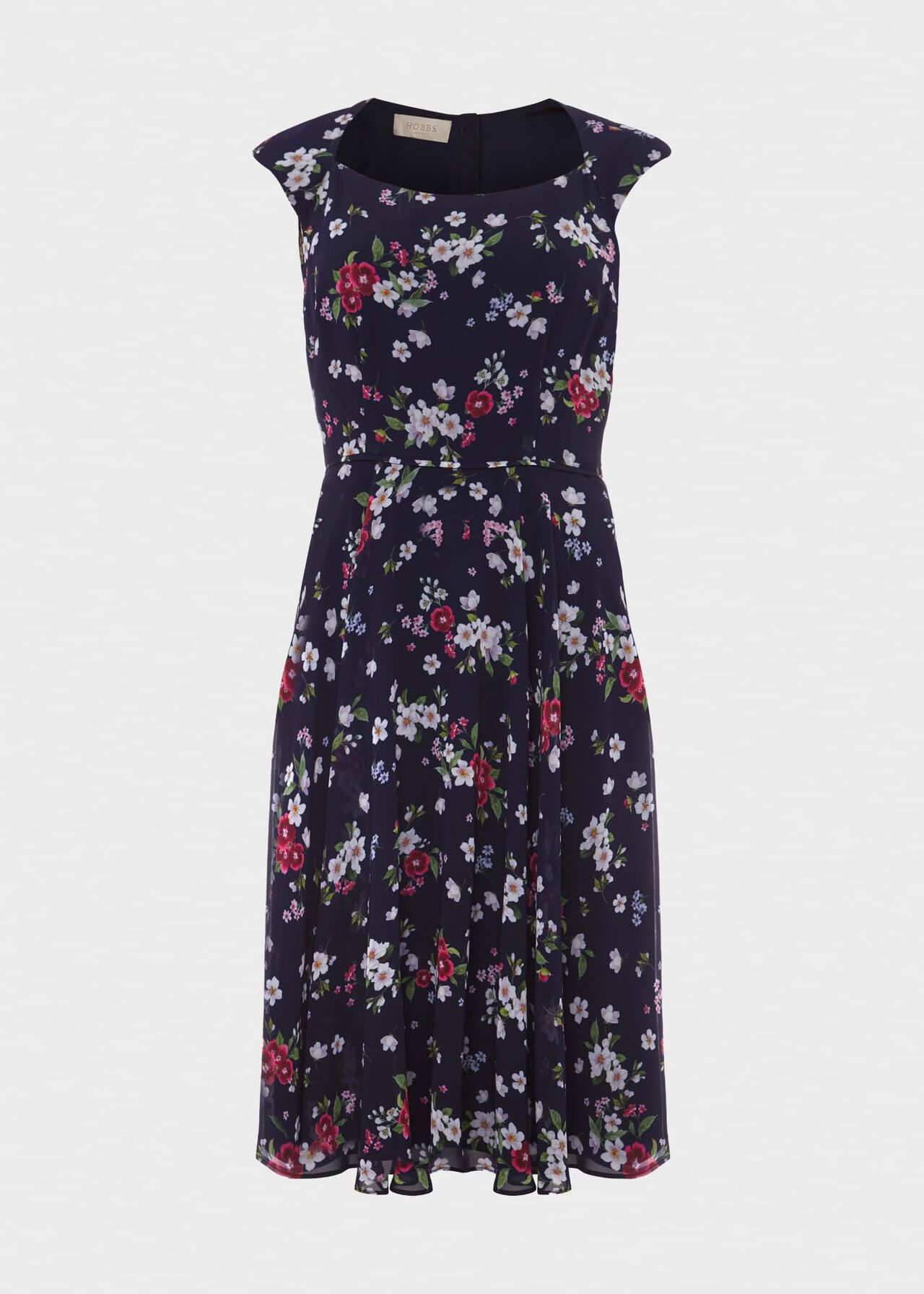 Lauren Floral Fit And Flare Dress, Navy Multi, hi-res