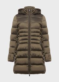 Danika Long Puffer Jacket With Hood, Dark Olive, hi-res