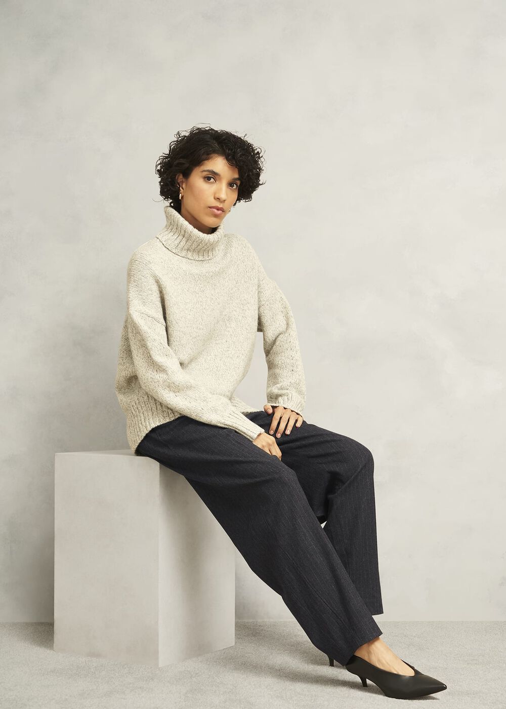 Howell  Pinstripe Barrel Trousers, Grey Ivory, hi-res