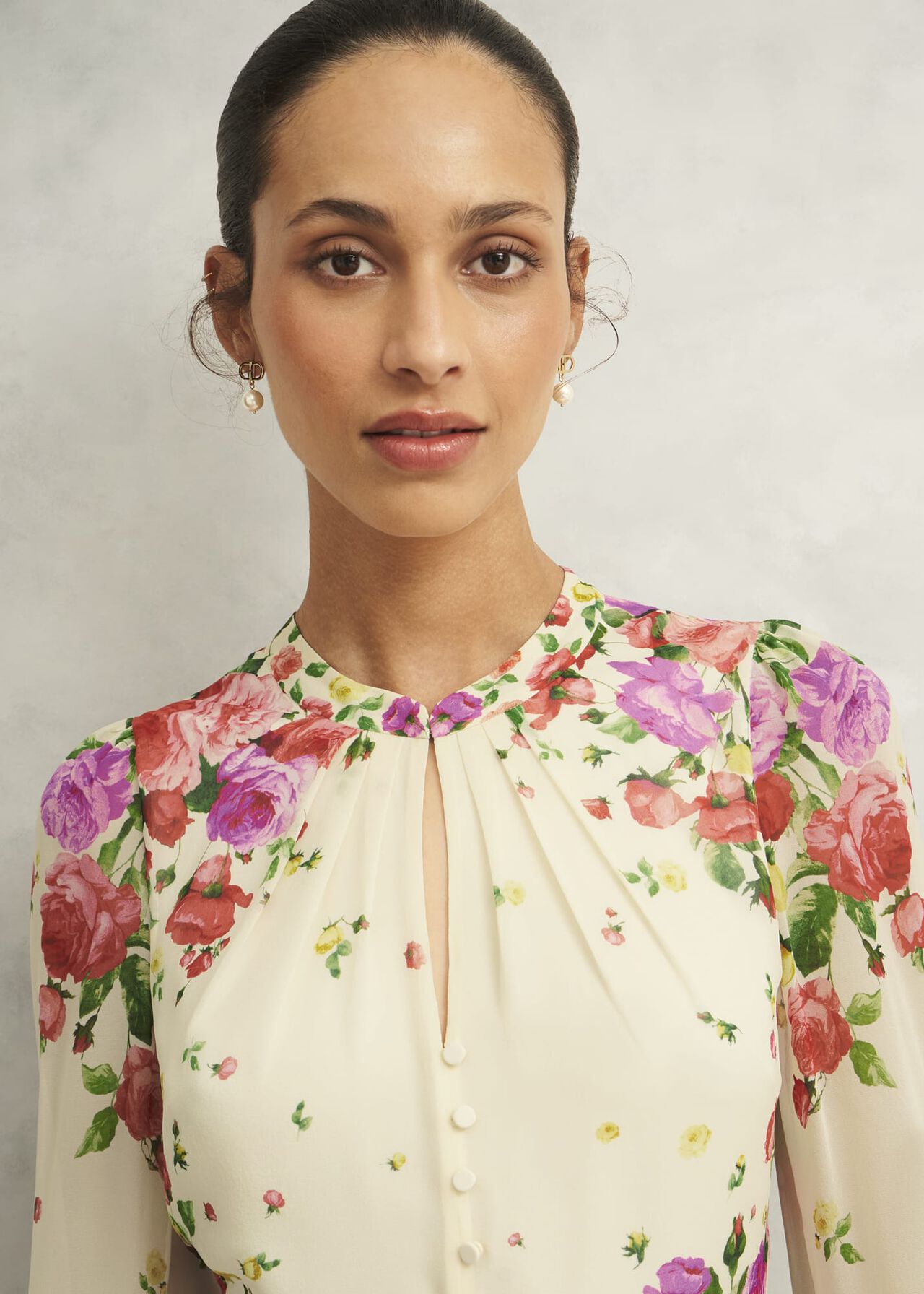 Eva Floral Silk Dress, Cream Multi, hi-res