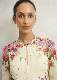 Eva Floral Silk Dress, Cream Multi, hi-res